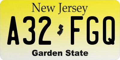 NJ license plate A32FGQ