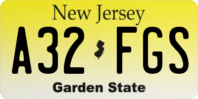 NJ license plate A32FGS