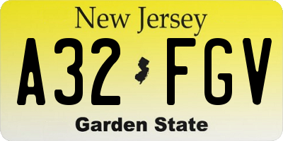 NJ license plate A32FGV