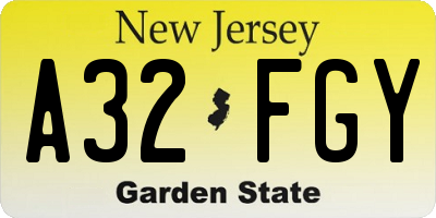 NJ license plate A32FGY