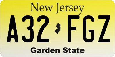 NJ license plate A32FGZ