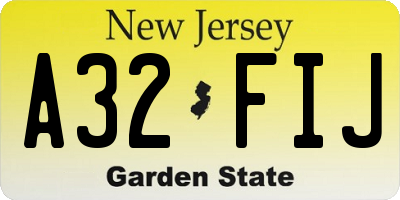 NJ license plate A32FIJ