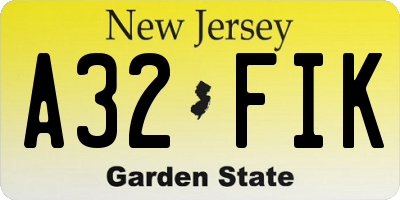 NJ license plate A32FIK