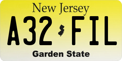NJ license plate A32FIL