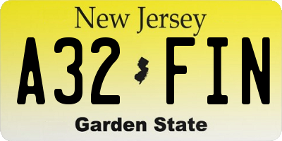 NJ license plate A32FIN
