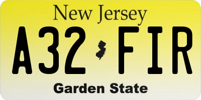 NJ license plate A32FIR