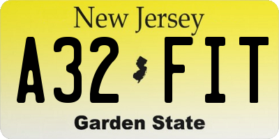 NJ license plate A32FIT