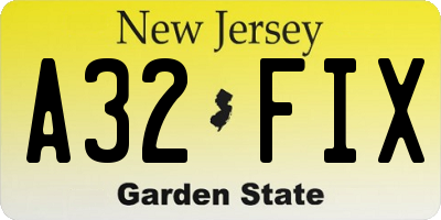 NJ license plate A32FIX