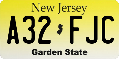 NJ license plate A32FJC