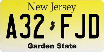 NJ license plate A32FJD