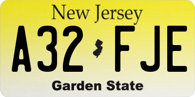 NJ license plate A32FJE