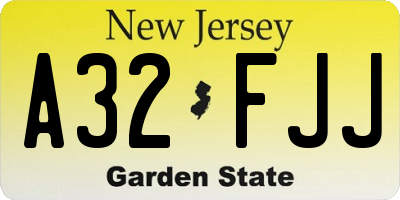 NJ license plate A32FJJ