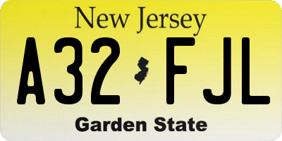 NJ license plate A32FJL