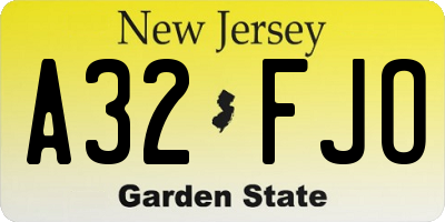 NJ license plate A32FJO