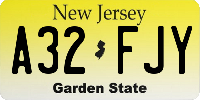 NJ license plate A32FJY
