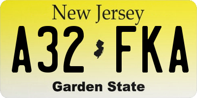 NJ license plate A32FKA
