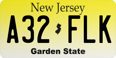 NJ license plate A32FLK