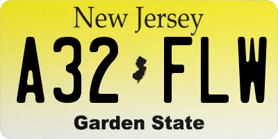 NJ license plate A32FLW