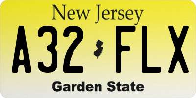 NJ license plate A32FLX