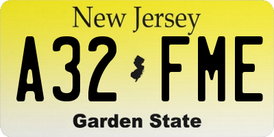 NJ license plate A32FME
