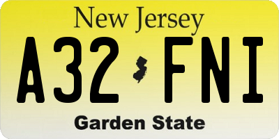 NJ license plate A32FNI