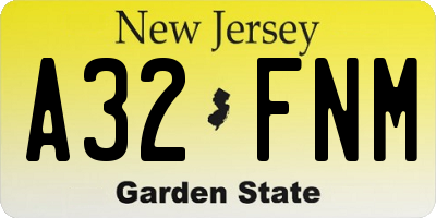 NJ license plate A32FNM