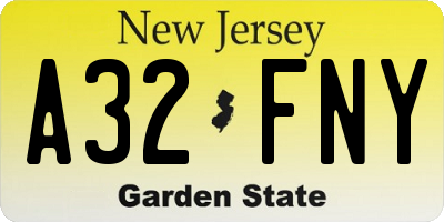NJ license plate A32FNY