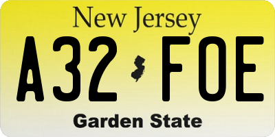 NJ license plate A32FOE