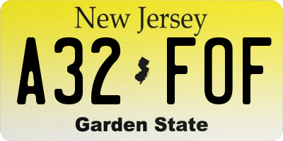 NJ license plate A32FOF