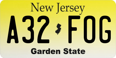 NJ license plate A32FOG