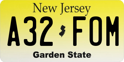 NJ license plate A32FOM