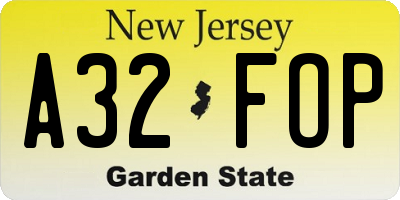 NJ license plate A32FOP