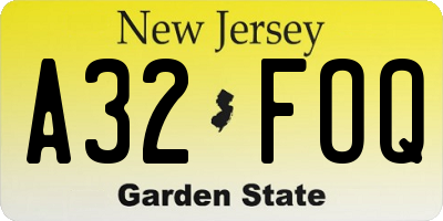 NJ license plate A32FOQ