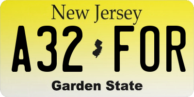 NJ license plate A32FOR