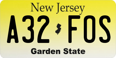 NJ license plate A32FOS