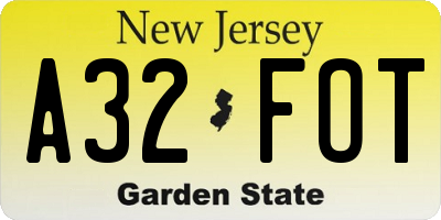 NJ license plate A32FOT