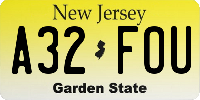 NJ license plate A32FOU