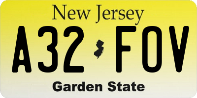 NJ license plate A32FOV