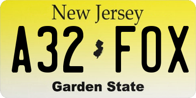 NJ license plate A32FOX