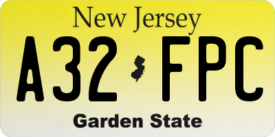 NJ license plate A32FPC