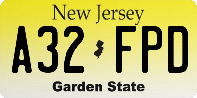 NJ license plate A32FPD