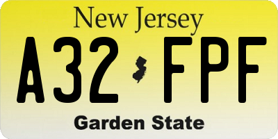 NJ license plate A32FPF