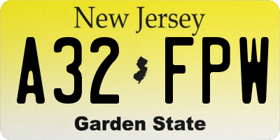 NJ license plate A32FPW