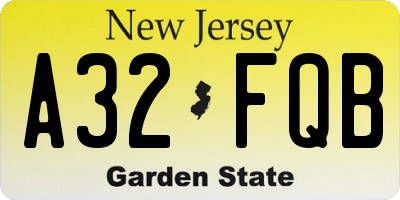 NJ license plate A32FQB