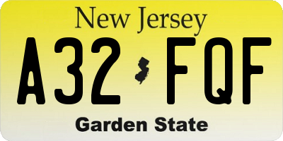NJ license plate A32FQF