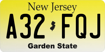 NJ license plate A32FQJ