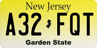 NJ license plate A32FQT