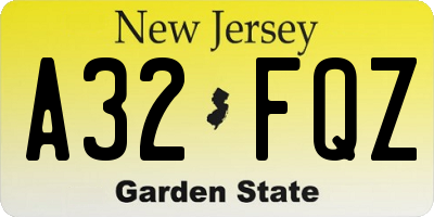 NJ license plate A32FQZ
