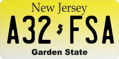 NJ license plate A32FSA