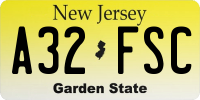 NJ license plate A32FSC